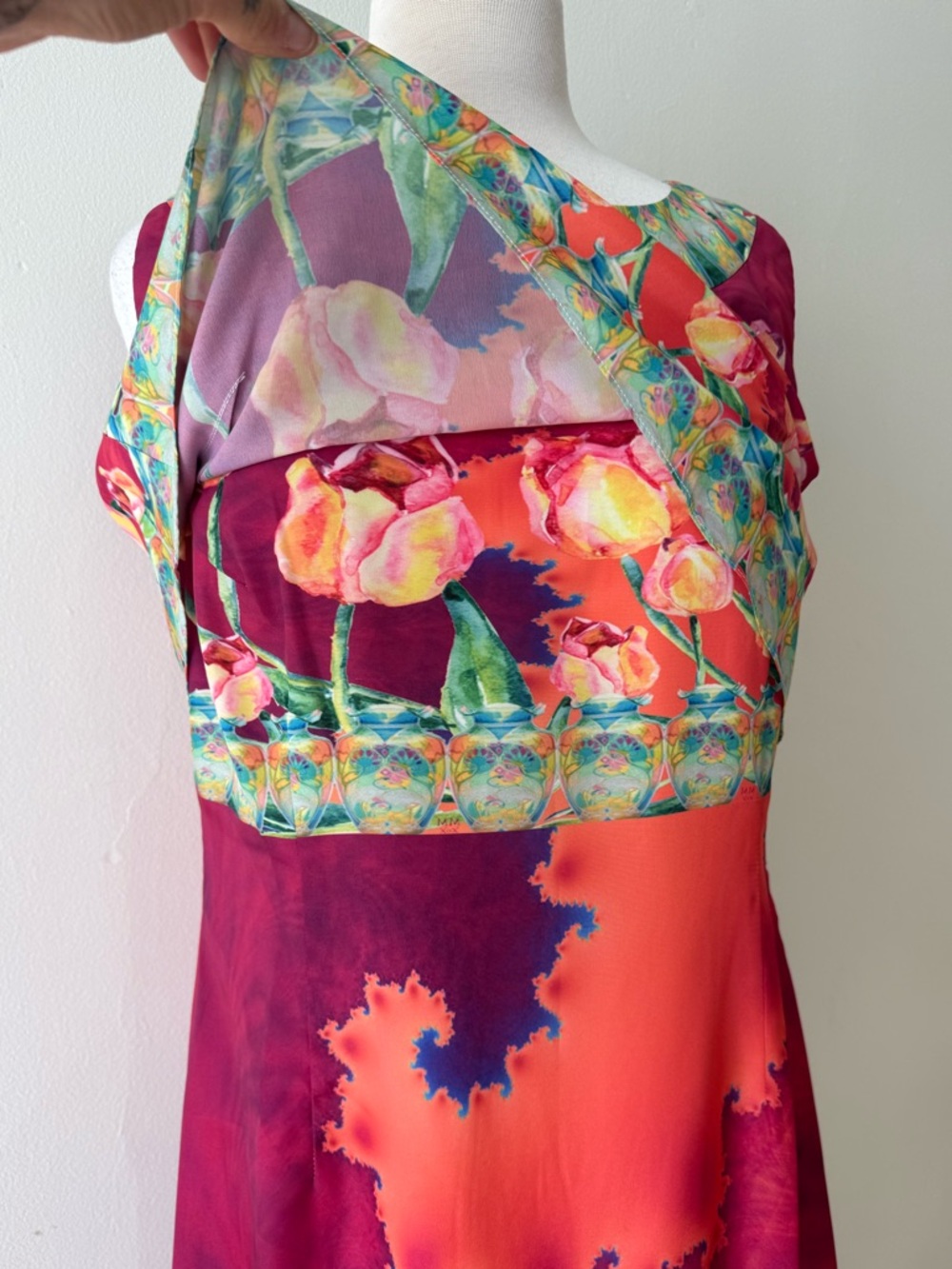 Mackenzie Mode Designer Watercolor Tulip Maxi Dress Cape Overlay Pink Floral - Picture 3 of 10